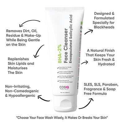 Cos-IQ Salicylic Acid 2 percent Face Cleanser with BHA Face Wash For Acne and Pimple for Unisex - 100 ml - Face Wash & Cleansers