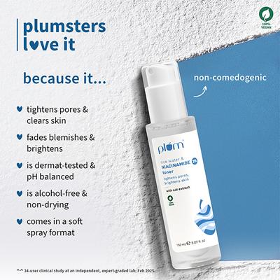 Plum 3% Niacinamide Toner with Rice Water Clarity Boost Fragrance Free 150ml - Toners