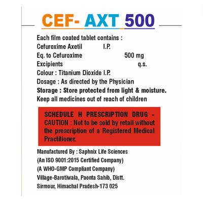 CEF AXT 500 Tablet 10's - Bacterial Infections-Cep