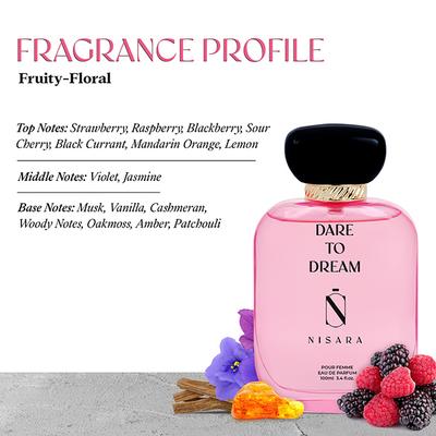 Nisara Dare to Dream Perfume Long Lasting Fragrance Fruity Floral Woody Eau De Parfum For Women 100 ml - Women Perfumes (Edt/Edp)