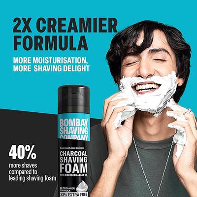Bombay Shaving Company Charcoal Shaving Foam with Moroccan Argan Oil 2X Creamier Formula 264gm - Shaving Foams