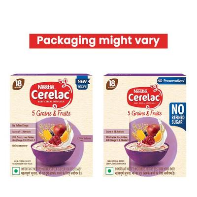 Nestle CERELAC 5 Grains & Fruits Baby Food Cereal No Refined Sugar & No Preservatives (18 to 24 Months Baby) 300 g - Baby And Infant Supplements