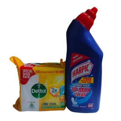 Dettol Soap - Lime Cool (Pack Of 4 x 75 gm) (Free Harpic Power Plus Disinfectant Toilet Cleaner Liquid - Original 200ml) 1's - Soaps