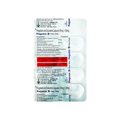 PREGASTAR D 75/20 Capsule 10's - Neuropathic Pain-Dru