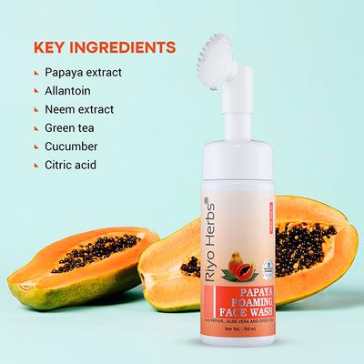 Riyo Herbs Papaya Foaming Face Wash - Papaya Aloevera & Green Tea 150 ml - Face Washes