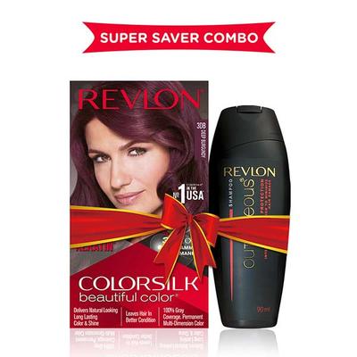 Revlon Colorsilk Hair Color with Keratin 3D Color No Ammonia- 3DB Deep Burgundy 91.8ml + Outrageous Shampoo free 90 ml 1's - Crème