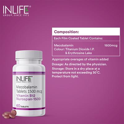Inlife Vitamin B12 Methylcobalamin 1500 mcg Tablets 60's - Multi-Vitamins