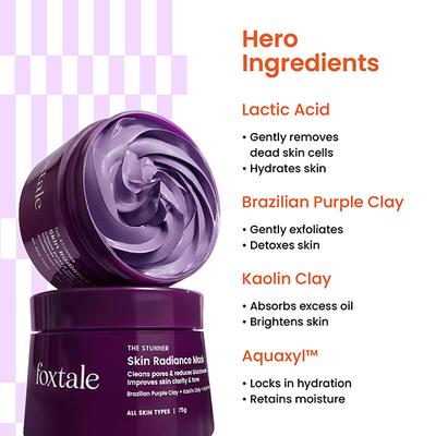 Foxtale The Stunner Skin Radiance Mask Cleans Pores & Reduces Blackheads Improve Skin Clarity & Tone 75gm - Masks & Peels
