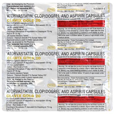 Clavix Gold 20mg Capsule 15'S - Blood Clot-Ant
