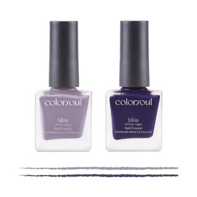Colorsoul Bliss Vegan Nail Enamel, Purple Water, Indigo Wine, B07, B09 (Pack of 2 x 8 ml) 1's - Nail Polish