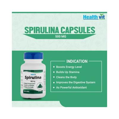 Healthvit Spirulina SuperFood 500 mg- Capsules 60's - Herbal Dietary Supplement