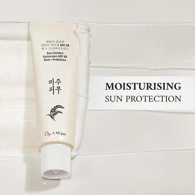 O3+ Mijoo Korea Sun Comfort Lightweight & Moisturising Sunscreen SPF 50 with Rice Probiotics 50 gm - Face Sunscreen