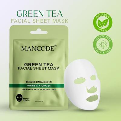 Mancode Green Tea Facial Sheet Mask For All Skin Types 25 gm - Face Mask