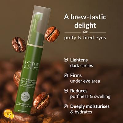 Lotus Botanicals Coffee and Multi-Peptide Under Eye Creme with Vitamin E, For All Skin Types 15 ml - Under Eye Creams & Serums