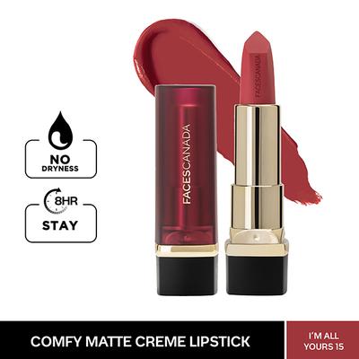 Faces Canada Comfy Matte Creme Lipstick - I'm All Yours 15, Hydratingh Comfort Long Stay 4.2gm - Lipsticks