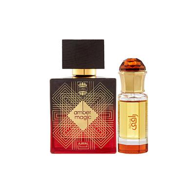 Ajmal Amber Magic EDP Spicy Aromatic Perfume And Mukhallat Raaqi Concentrated Perfume Oil Floral Fruity 110 ml - Perfumes (Edt/Edp)
