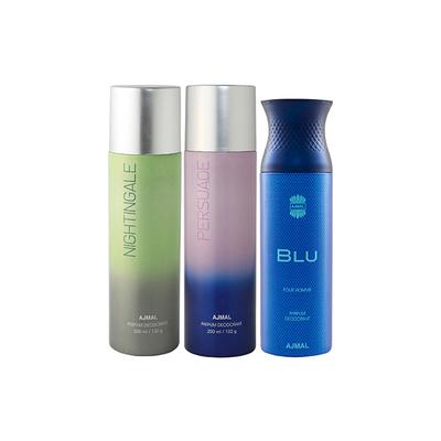 Ajmal Nightingale And Persuade For Men & Women And Blu Homme Deodorants Pack of 3 200 ml - Deodorants/Roll-Ons