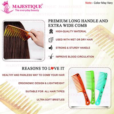 Majestique Premium Long Handle and Extra Wide Comb for Detangler Shampoo Comb - Multicolor 1's - Hair Combs