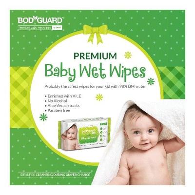 BodyGuard Premium Baby Wet Wipes with Aloe Vera Extract (Pack of 5 x 72's) - Diapers & Wipes