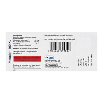 METADON XL 100 Tablet 10's - Hypertension-Bet