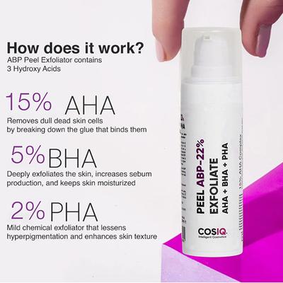 Cos-IQ ABP 22 percent Regular Use Exfoliating Peel AHA 15 percent plus PH 5 percent plus BHA 2 percent 30ml - Scrubs & Exfoliants