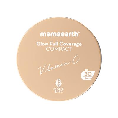 Mamaearth Glow Full Coverage Compact SPF 30 with Vitamin C & Turmeric for up to 3X Instant Glow - 05 Almond Glow, Even Toned Complexion, Mattifying, Up to 16-Hour Oil Control & Sweat-Resistant 9 gm - Compact Powder