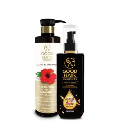 Good Hair Ayurvedic Anti Dandruff AntiHairfall Shampoo 200 ml + Hair Oil 100 ml - Shampoos