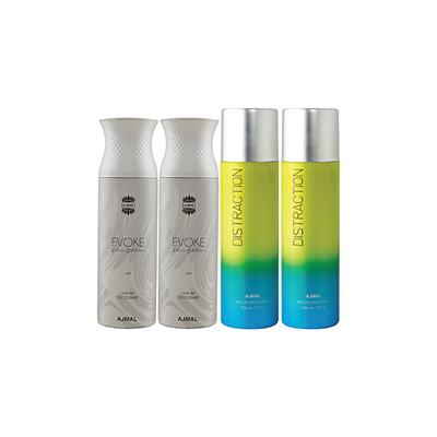 Ajmal 2 Evoke Silver Edition For Him And 2 Distraction Deodorants Pack of 4 200 ml - Deodorants/Roll-Ons