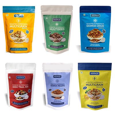 Keeros Roasted Supersnack Refill Pack Combo (Multigrain + Multiseed + Quinoa Grain + Indo Trail Mix + Quinoa Millets + Multigrain Minty Lime) - Nutritional Bars
