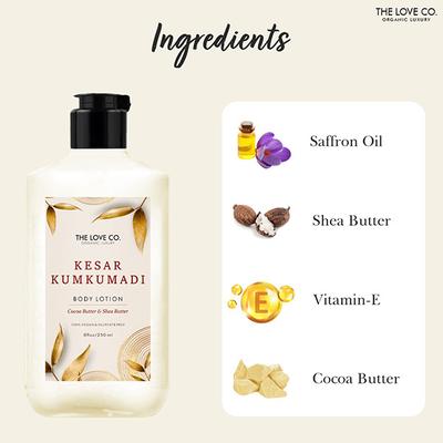 The Love Co. Kesar Kumkumadi Body Lotion - Daily Skin Moisture for Men and Women - Intense Hydration for Dry Skin 250 ml - Creams/Oils/Lotions
