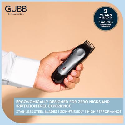 GUBB Cordless Beard Trimmer with 5 Level Settings, High Performance Stainless Steel Blades - (GB-9018) Black-Silver 1's - Trimmers