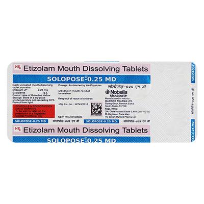 Solopose MD 0.25mg Tablet 10'S - Anxiety-Anx