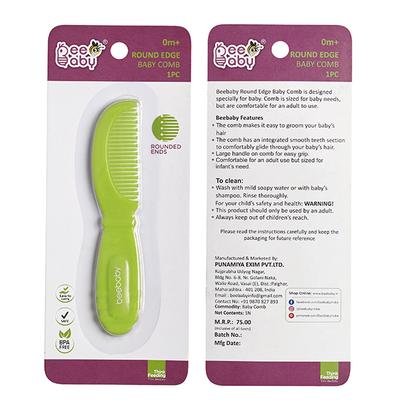 BeeBaby Round Edge Baby Comb- Green 0M+ 1's - Baby Skin Care