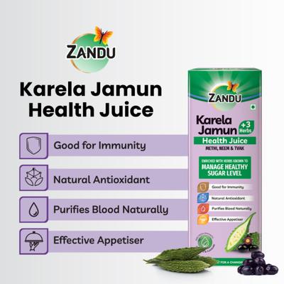 Zandu Karela Jamun + 3 Herbs Health Juice 1 litre - Ayurvedic Juices