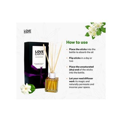 Love Earth Premium Reed Diffuser Mogra Aromatherapy, Anti-Stress 30 ml - Diffuser