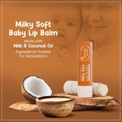 Mother Sparsh Daily Moisturizing Milky Soft Baby Lip Balm With Milk Protein-Coconut Oil and Shea Butter 4 gm - Baby Grooming