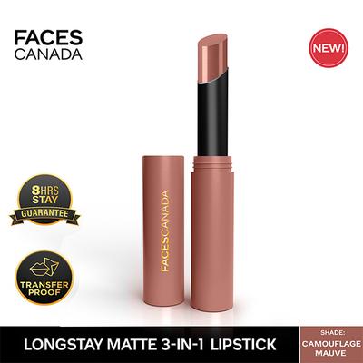 Facescanada Long Stay 3-In-1 Matte Lipstick Primer + Lip Balm Chamomile and Shea Butter Camouflage Mauve 07, 2gm - Lipsticks