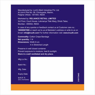 Truuth Crepe Bandage (8 cm x 4 mtr) - Bandages