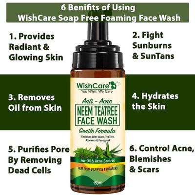 WishCare Neem TeaTree Face Wash - Face Wash For Oily Skin - Oil & Acne Control - Anti Acne Face Wash 150 ml - Face Washes