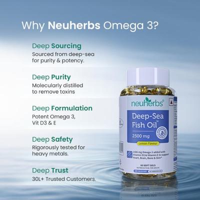 Neuherbs Deep Sea Fish Oil 2500 mg Soft Gel - Lemon 60's - Omega Fish Oil Fatty Acids