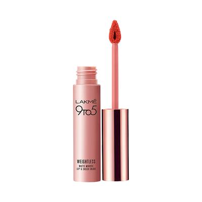 Lakme 9 To 5 Weightless Mousse Lip & Cheek Color Tangerine Fluff 9 Gm - Lipsticks