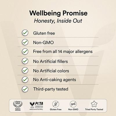 Wellbeing Nutrition Vegan Pro Collagen, Clinically Proven Plant Based Peptides, Hyaluronic Acid, Astaxanthin, Resveratrol 1 gm - Multi-Vitamins