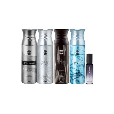 Ajmal Silver Shade & Evoke silver Edition Homme & Carbon & Avid Deo & Ascend EDP Pack of 5 20 ml - Women Perfumes (Edt/Edp)