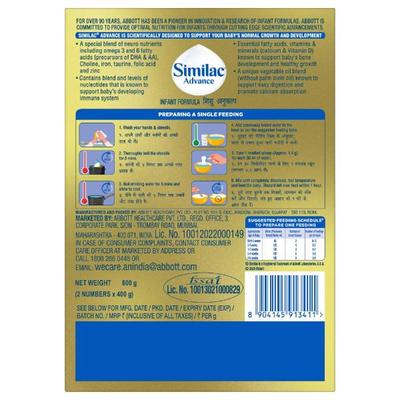 Similac Advance Infant Formula Stage 1 Powder (Up to 6 months) Refill Pack 800 g - Baby And Infant Supplements