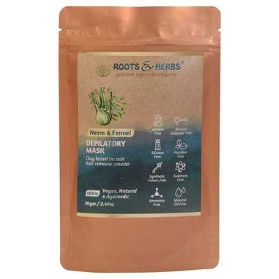 Roots & Herbs Depilatory Mask Hair Removal Powder - Neem & Fennel 70 gm - Shaving & Hair Removal