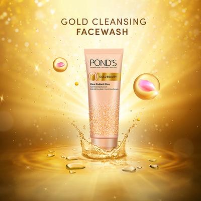 Pond's Gold Beauty Clear Radiance Glow, Gold Cleansing Face Wash with 24K Pure Gold + French Rose Extracts 100gm - Face Wash & Cleansers