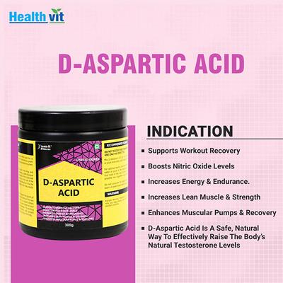 Healthvit Fitness D-Aspartic Acid Powder - Unflavoured 300 gm - Workout Essentials