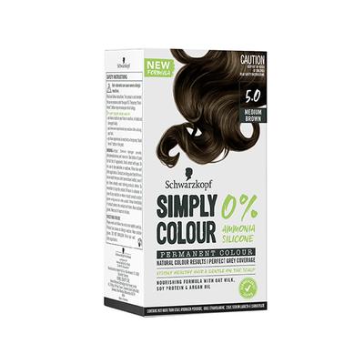 Schwarzkopf Simply Colour Permanent Hair Colour For 100% Grey Coverage - 5.00 Medium Brown 142.5 ml - Crème