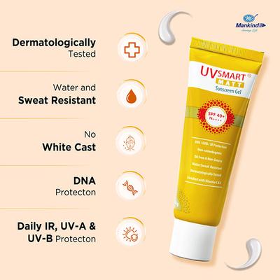 UVSMART MATT SPF 40+ PA++++ Sunscreen Gel 50gm - Sunscreen Preparations-Emo