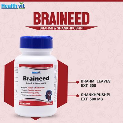 Healthvit Braineed Brahmi & Shankhpushpi Aid in Increasing Memory - Capsules 60's - Mental Health